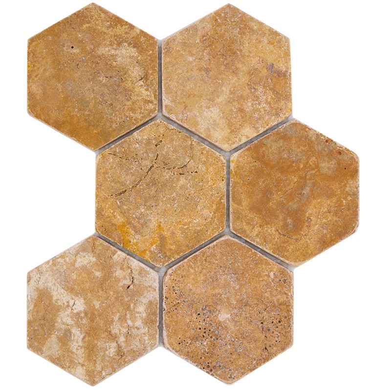Hexagon Guld Travertin Antik | Ekosten.se