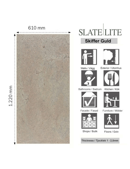 Skiffer Guld Stenfanér 61x122cm | Ekosten.se