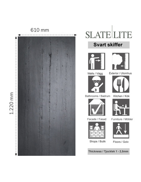 Skiffer Svart Stenfaner 61x122cm | Ekosten.se