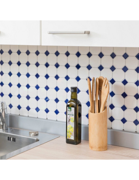 Oktagon Keramik Mosaik Vit Blå | Ekosten.se