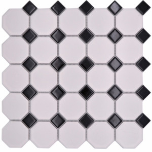 Oktagon Keramik Mosaik Vit Svart | Ekosten.se