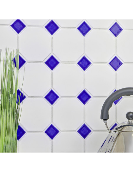 Oktagon Klinker Mosaik Vit Blå | Ekosten.se