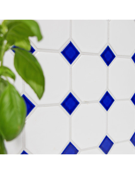 Oktagon Klinker Mosaik Vit Blå | Ekosten.se