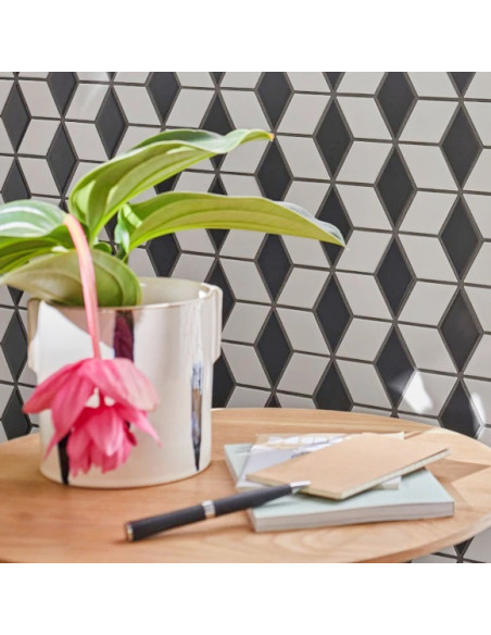 3D Mosaik Vit Svart Matt | Ekosten.se