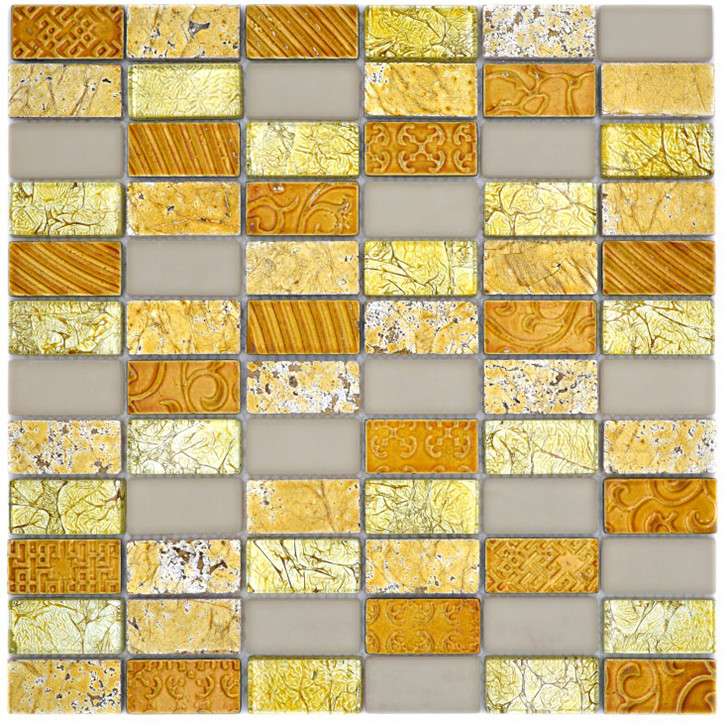 Retro Mosaik Kristall Natursten Guld | Ekosten.se