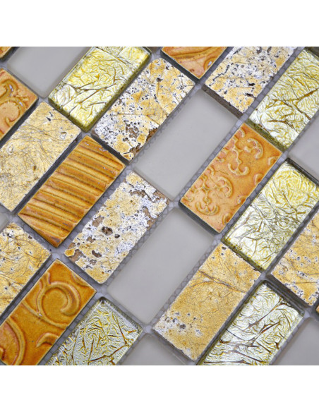 Retro Mosaik Kristall Natursten Guld | Ekosten.se