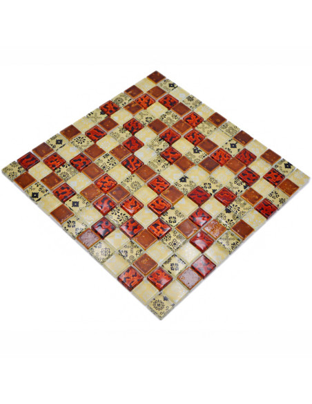 Mosaik Kristall Resin Beige Röd | Ekosten.se