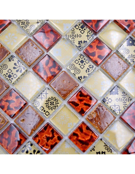 Mosaik Kristall Resin Beige Röd | Ekosten.se