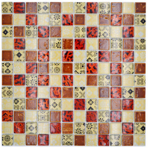 Mosaik Kristall Resin Beige Röd | Ekosten.se