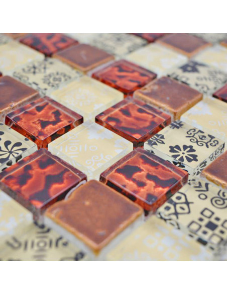 Mosaik Kristall Resin Beige Röd | Ekosten.se