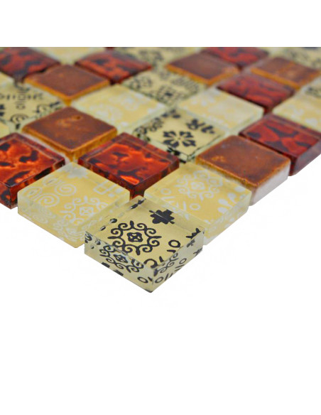 Mosaik Kristall Resin Beige Röd | Ekosten.se