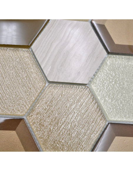 Beige Hexagon Mosaik 3D | Ekosten.se