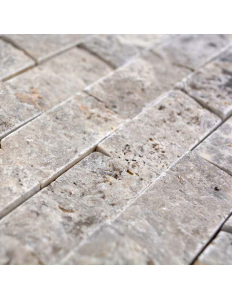 Natursten Mosaik Silver Travertin Splitface  | Ekosten.se