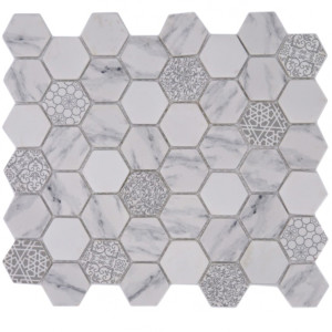 Carrara Hexagon Ecoglas Mosaik  | Ekosten.se