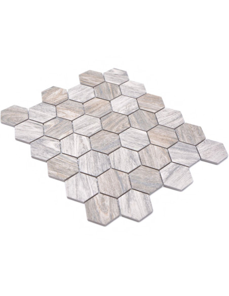 Hexagon Klinker Mosaik Trä Optik Grå | Ekosten.se