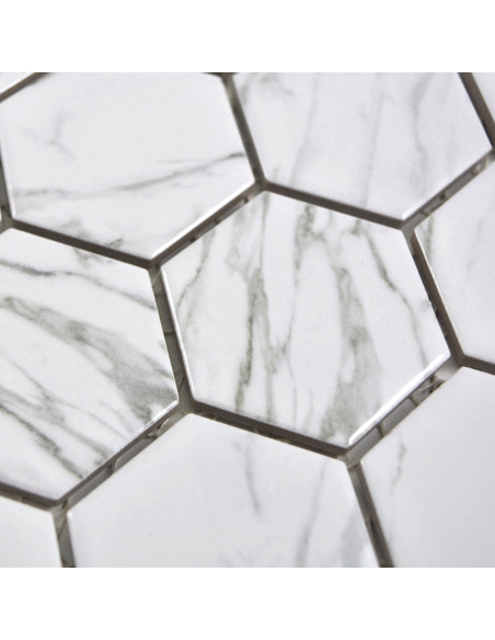 Vit Hexagon Keramik Mosaik Carrara Blank | Ekosten.se