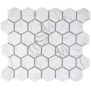 Vit Hexagon Keramik Mosaik Carrara Blank | Ekosten.se
