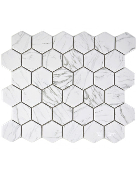 Vit Hexagon Keramik Mosaik Carrara Blank | Ekosten.se