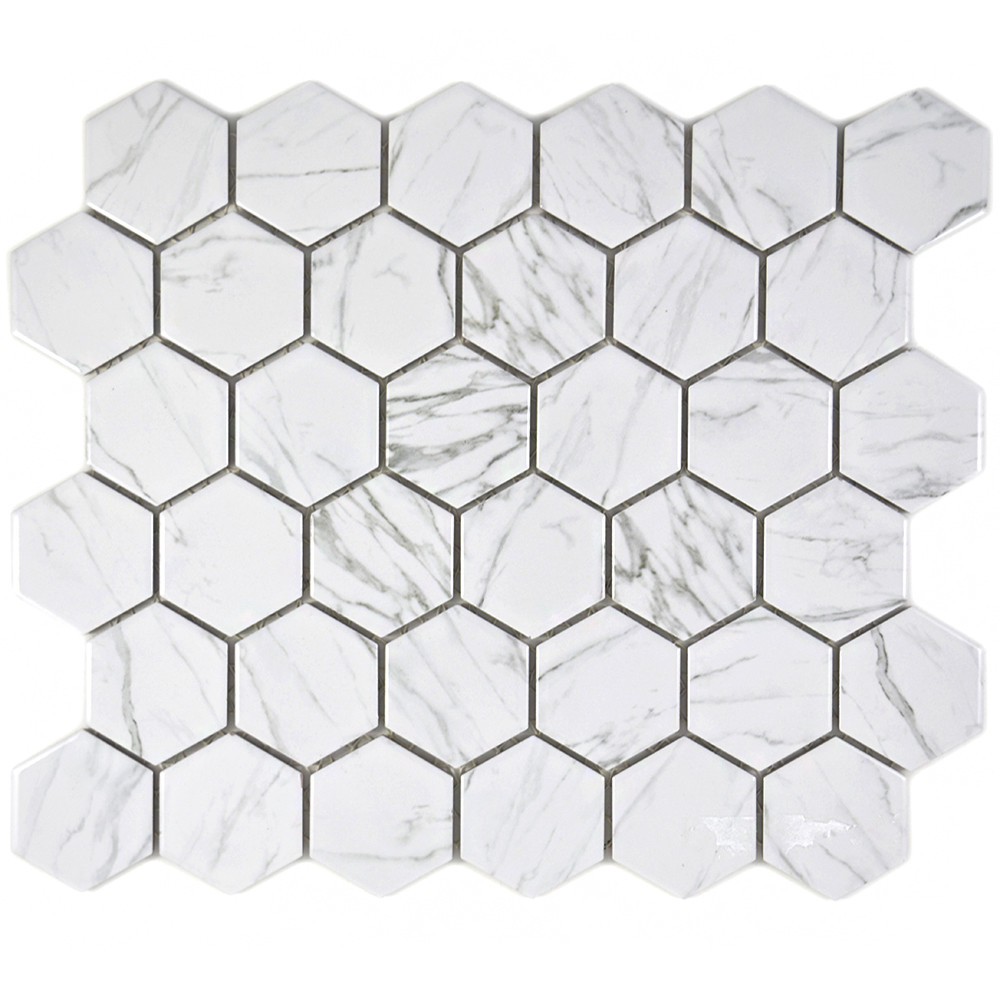 Vit Hexagon Keramik Mosaik Carrara Blank | Ekosten.se