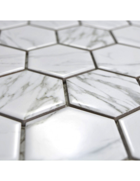Vit Hexagon Keramik Mosaik Carrara Blank | Ekosten.se