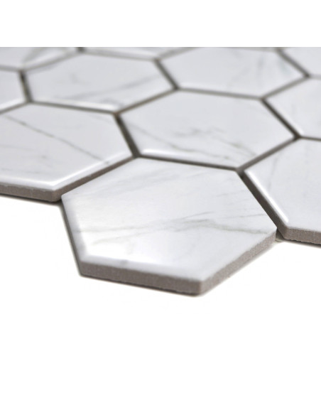 Vit Hexagon Keramik Mosaik Carrara Blank | Ekosten.se