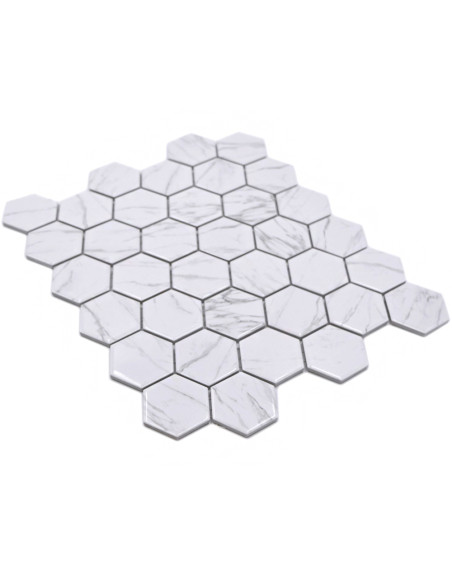 Vit Hexagon Keramik Mosaik Carrara Blank | Ekosten.se