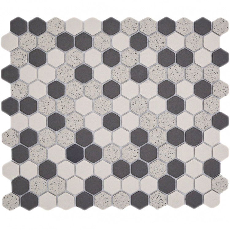 Hexagon Mosaik Beige Svart Prickig | Ekosten.se
