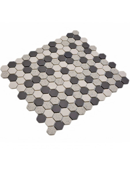 Hexagon Mosaik Beige Svart Prickig | Ekosten.se