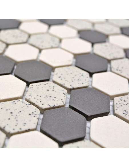 Hexagon Mosaik Beige Svart Prickig | Ekosten.se