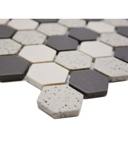 Hexagon Mosaik Beige Svart Prickig | Ekosten.se