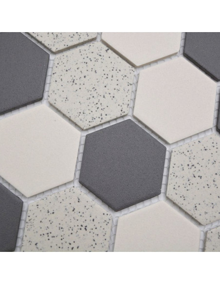 Beige Svart Hexagon Mosaik Prickig | Ekosten.se