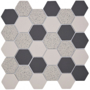 Beige Svart Hexagon Mosaik Prickig | Ekosten.se