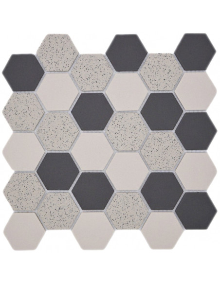 Beige Svart Hexagon Mosaik Prickig | Ekosten.se