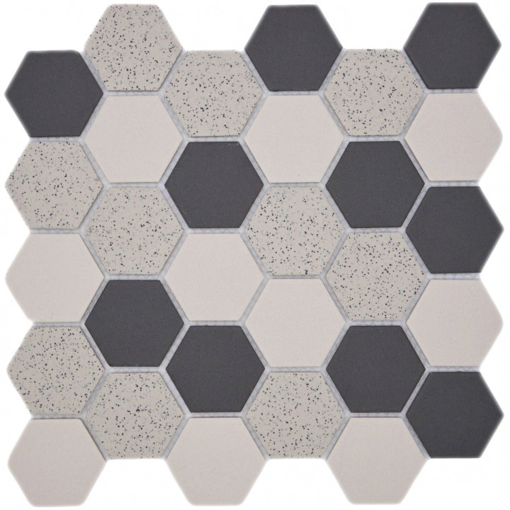 Beige Svart Hexagon Mosaik Prickig | Ekosten.se