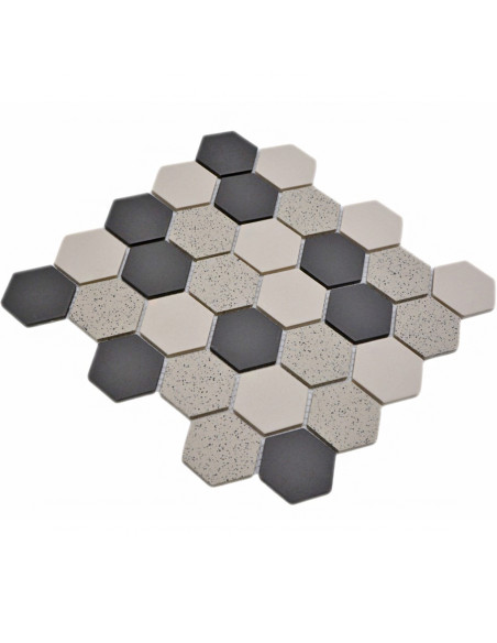Beige Svart Hexagon Mosaik Prickig | Ekosten.se