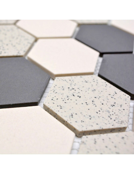 Beige Svart Hexagon Mosaik Prickig | Ekosten.se