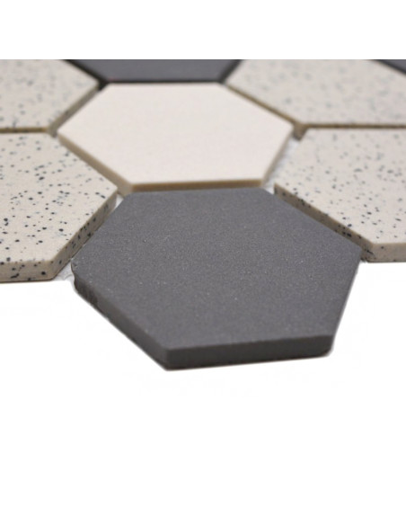Beige Svart Hexagon Mosaik Prickig | Ekosten.se