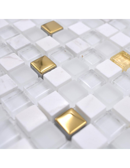 Mosaik Kristall Natursten Vit Guld | Ekosten.se