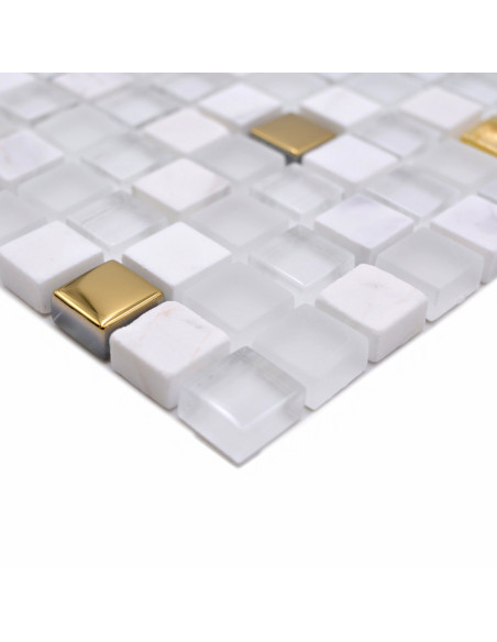 Mosaik Kristall Natursten Vit Guld | Ekosten.se