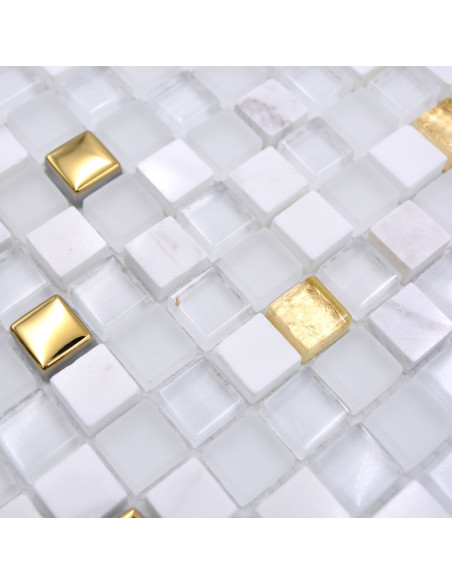 Mosaik Kristall Natursten Vit Guld | Ekosten.se