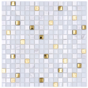 Mosaik Kristall Natursten Vit Guld | Ekosten.se