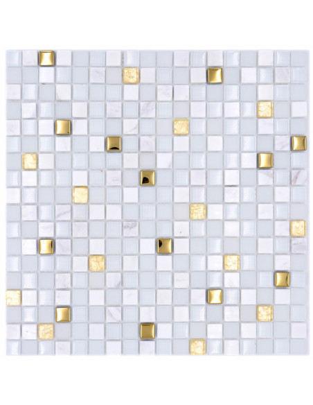Mosaik Kristall Natursten Vit Guld | Ekosten.se