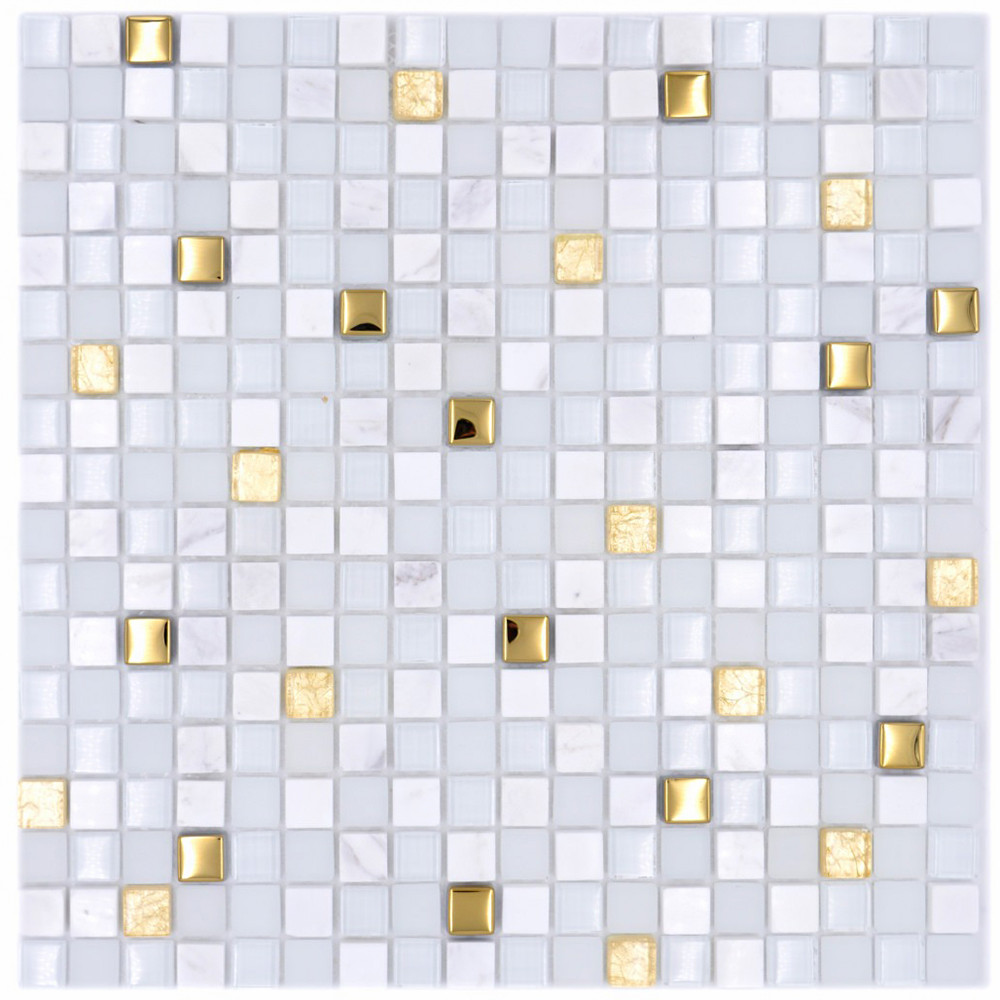 Mosaik Kristall Natursten Vit Guld | Ekosten.se