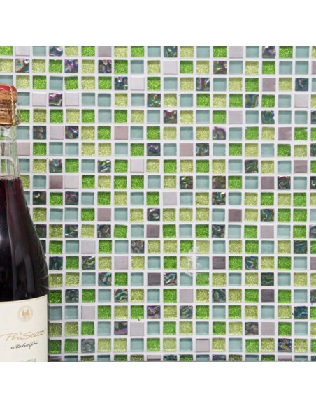 Struktur Rostfrittstål Glasmosaik Silver Grön Mix | Ekosten.se