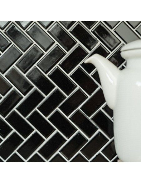Fiskben Klinker Mosaik Svart Blank | Ekosten.se