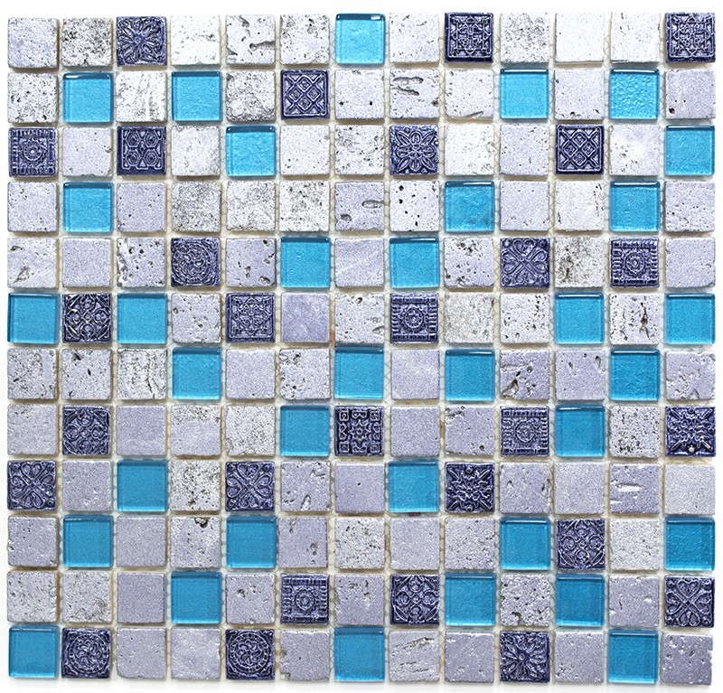 Blå Kristall Natursten Resin Mosaik